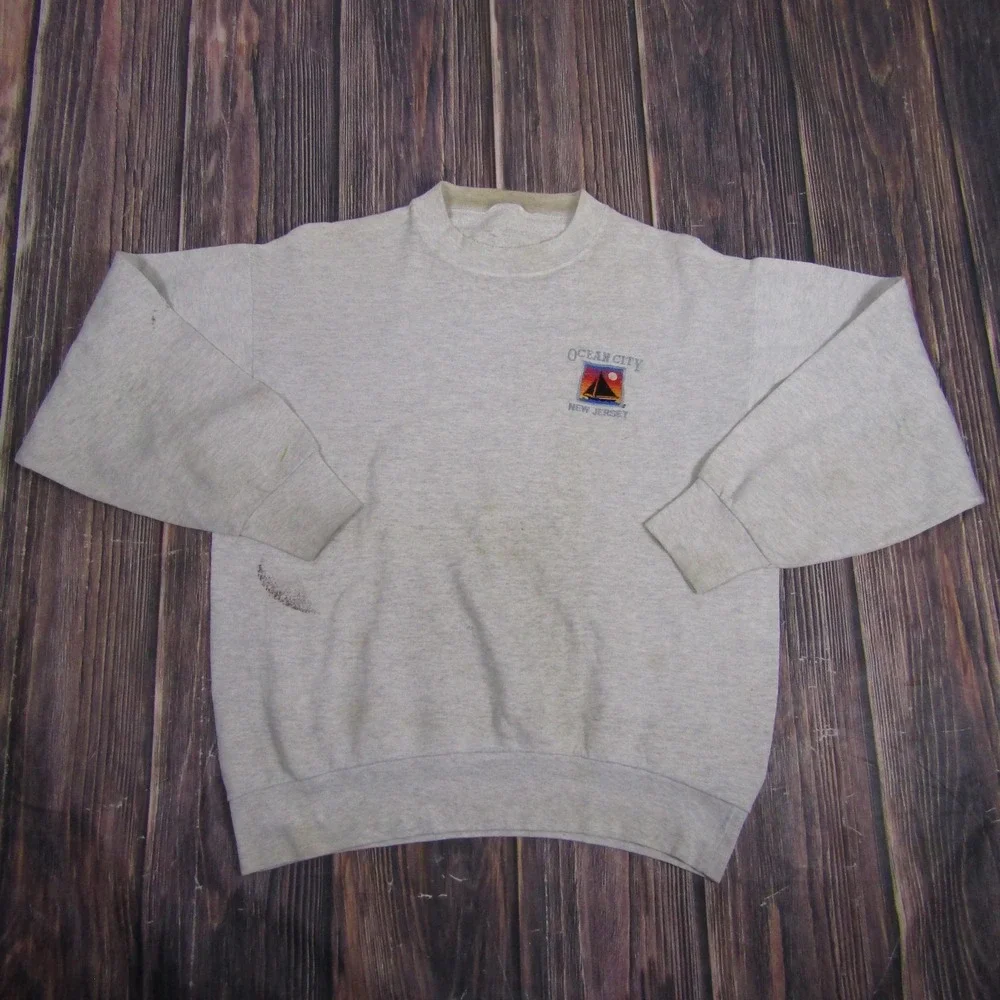 Vintage Ocean City New Jersey Sweater Mens‎ Large Sailboat Crewneck Distressed